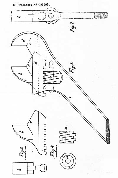 Ritning på den förbättrade skiftnyckeln 1892.